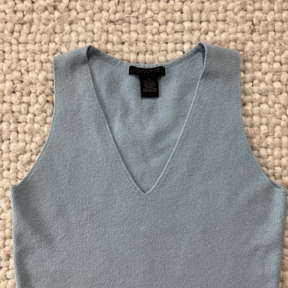 Y2K The Limited Ribbed Tank Top Deep V Blue Medium Preppy Academia‎ - Picture 4 of 10